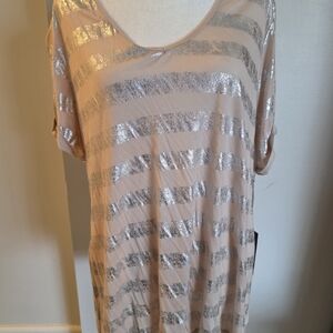 Jennifer Lopez Metallic Striped Short Sleeve Top